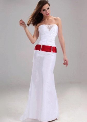 Mermaid wedding dress na may pulang laso