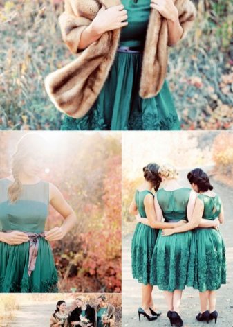 Emerald dress - kumbinasyon ng beige - bow