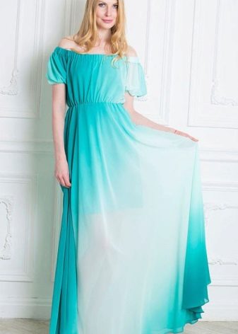 Turquoise evening dress na may puting gradient