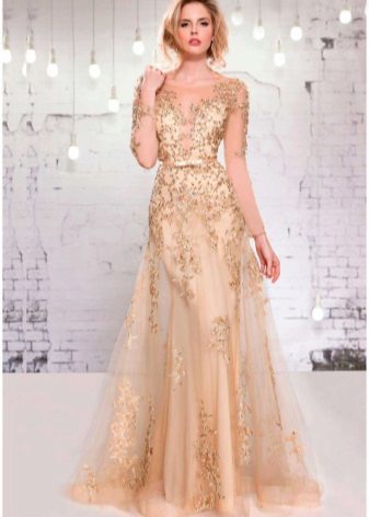 Gabi na damit na may mga transparent sleeves para sa prom