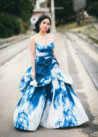 White at blue wedding dress