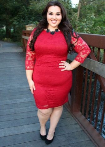 Lace Red Sheath Dress para sa Fat Women