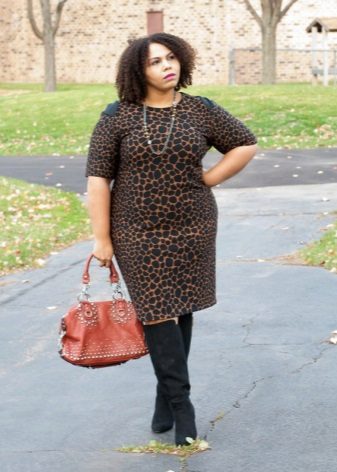 Suede black leopard harness dress para sa mga kababaihan na napakataba