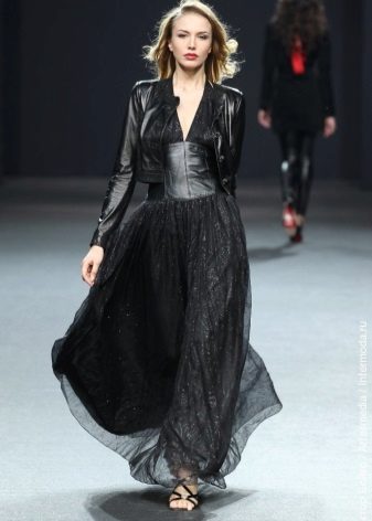 Gabi na damit sa estilo ng rock chiffon at leather
