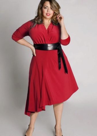 Red A-line knit dress para sa mga kababaihan na napakataba