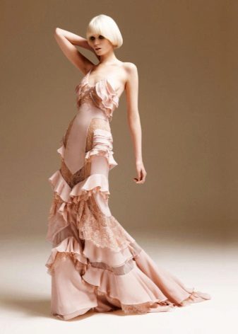 Jersey damit na may asymmetrically sewn ruffles