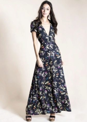 Long dressing gown na may floral print