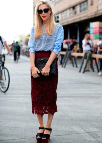 medium-length lace pencil skirt