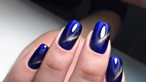 Manicure cat eye sa blue shades