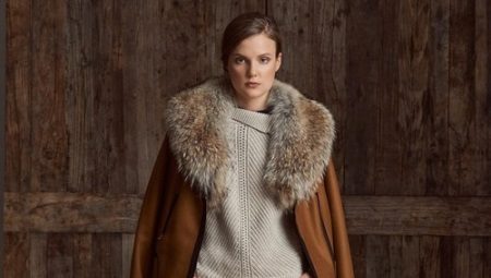 Coat na may fur collar