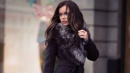 Winter cashmere coat na may fur collar