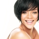 Haircut bob with oblique bangs