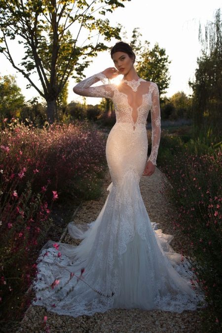 Sexy long wedding dress na may lace