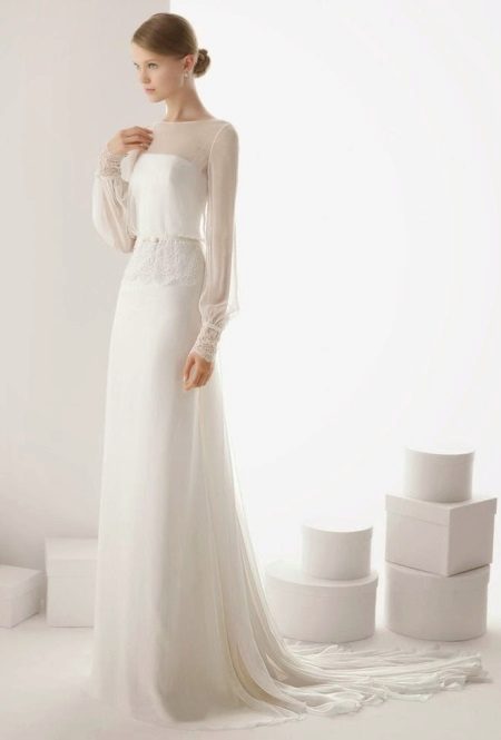 Simple dress sa kasal na may isang transparent manggas