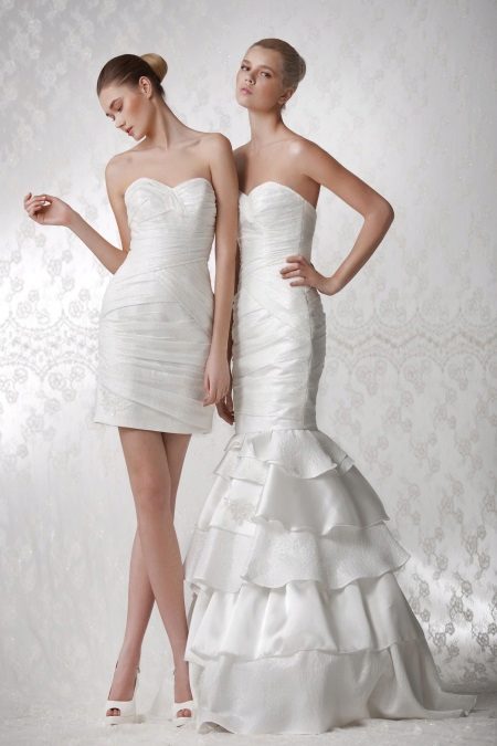 Mermaid wedding dress na may nababakas palda