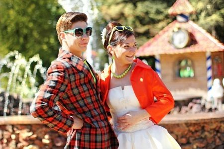 Dress up groom in the style of the 60s