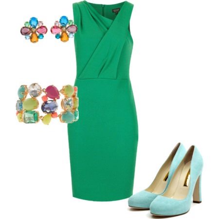 Emerald dress at sky shoes