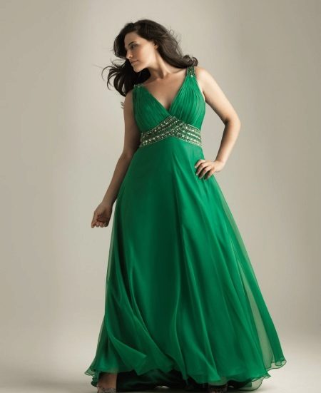 Evening green dress for full empire