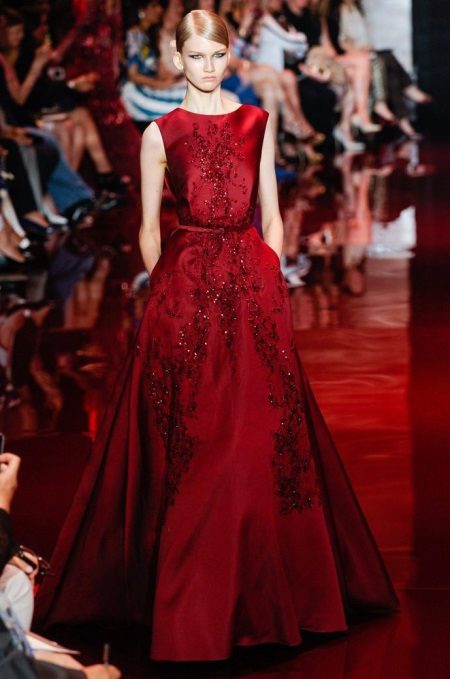 Burgundy brokeid evening dress