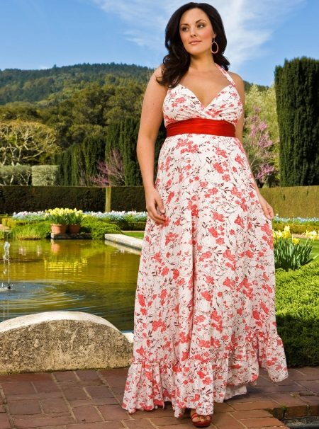 evening dress with a wide belt for a wedding