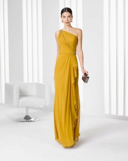 Mustard color evening dress 2016