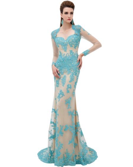 Turquoise dress with the effect of a naked dress