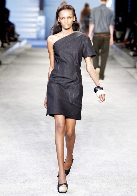 Denim dress on one shoulder