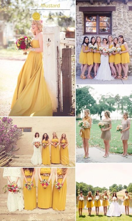 Mga damit ng kulay ng Mustasa para sa mga bridesmaids