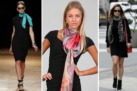Dresses sa estilo ng negosyo na kinumpleto ng scarves ng leeg