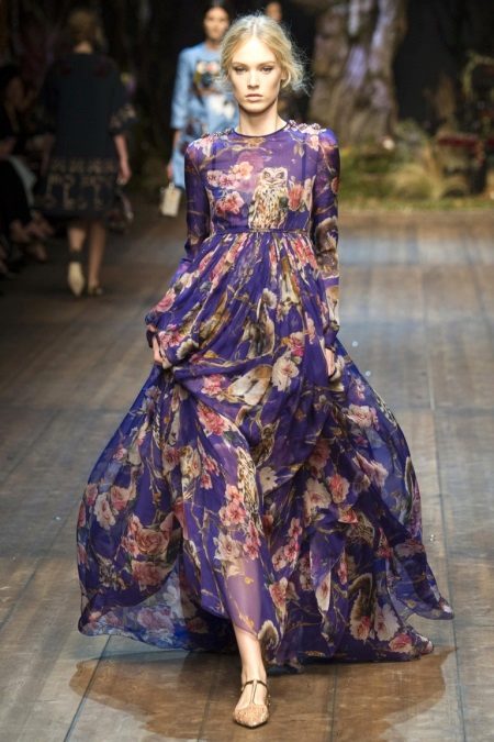 Long chiffon dress with floral print