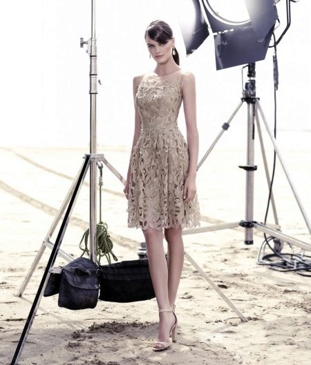 beige lace dress