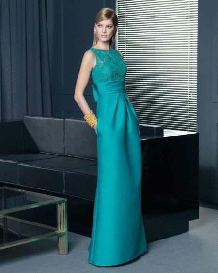 Turquoise dress with lace top