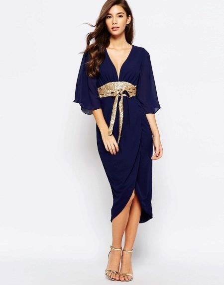 Contrast belt sa kimono dress