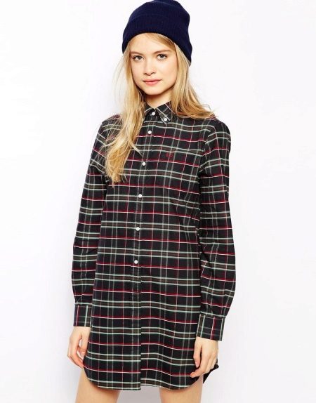 Black check dress shirt na may sumbrero