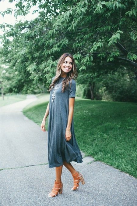 Grey A-line Midi Dress