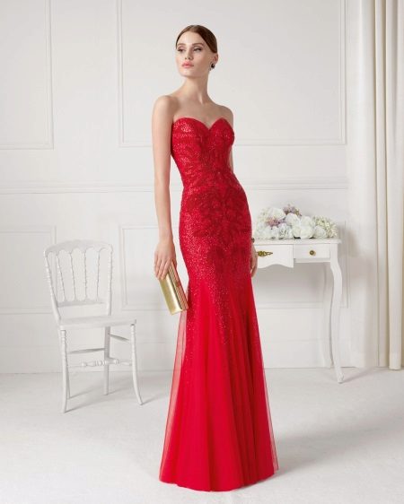 Red strapless dress