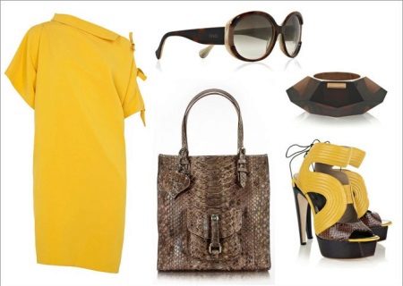 ahas-print dilaw na damit at accessories