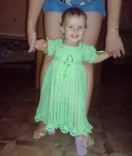 Decoration ribbons knitted dress crochet for girls up to 1 year